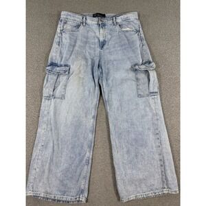 GAP Jeans Women's 34 Blue Light Wash High Rise Wide Leg Cargo Denim Y2K Style